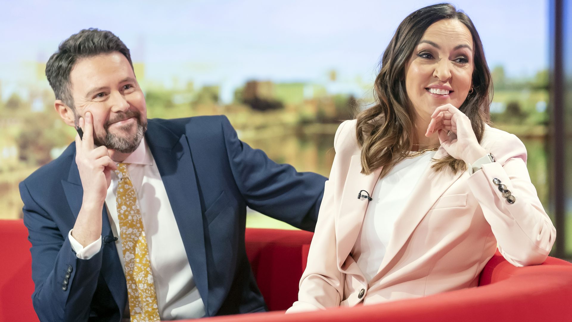 Jon Kay and Sally Nugent on the red sofa as BBC Breakfast celebrate its 40th anniversary 
