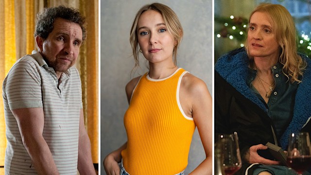 Eddie Marsan, Rose Ayling-Ellis and Anne-Marie Duff split image