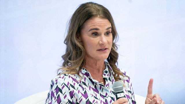 Melinda French Gates speaking at the International Monetary Fund (IMF) headquarters