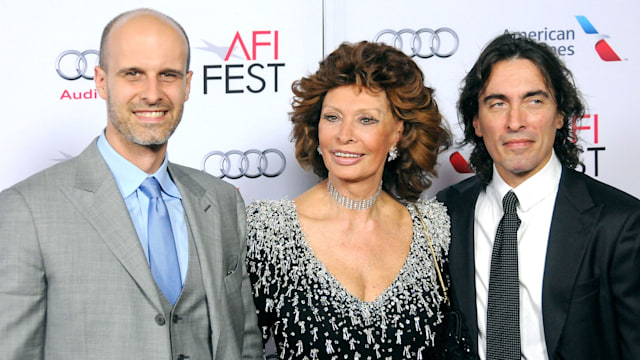 Sophia Loren poses with sons Edoardo (left) and Carlo (right)