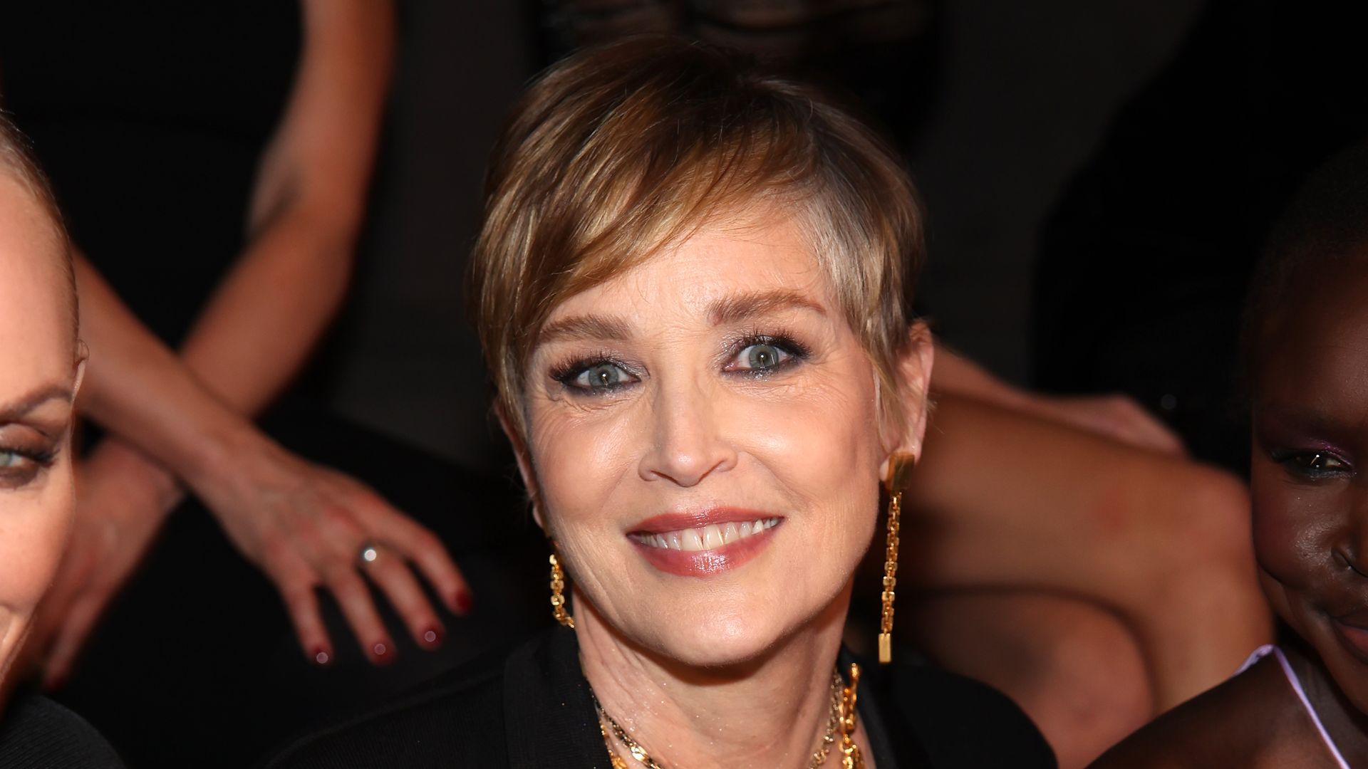 Sharon Stone is seen on the front row at the Tom Ford fashion show during the Milan Fashion Week Womenswear Fall/Winter 2024-2025 on February 22, 2024 in Milan, Italy.