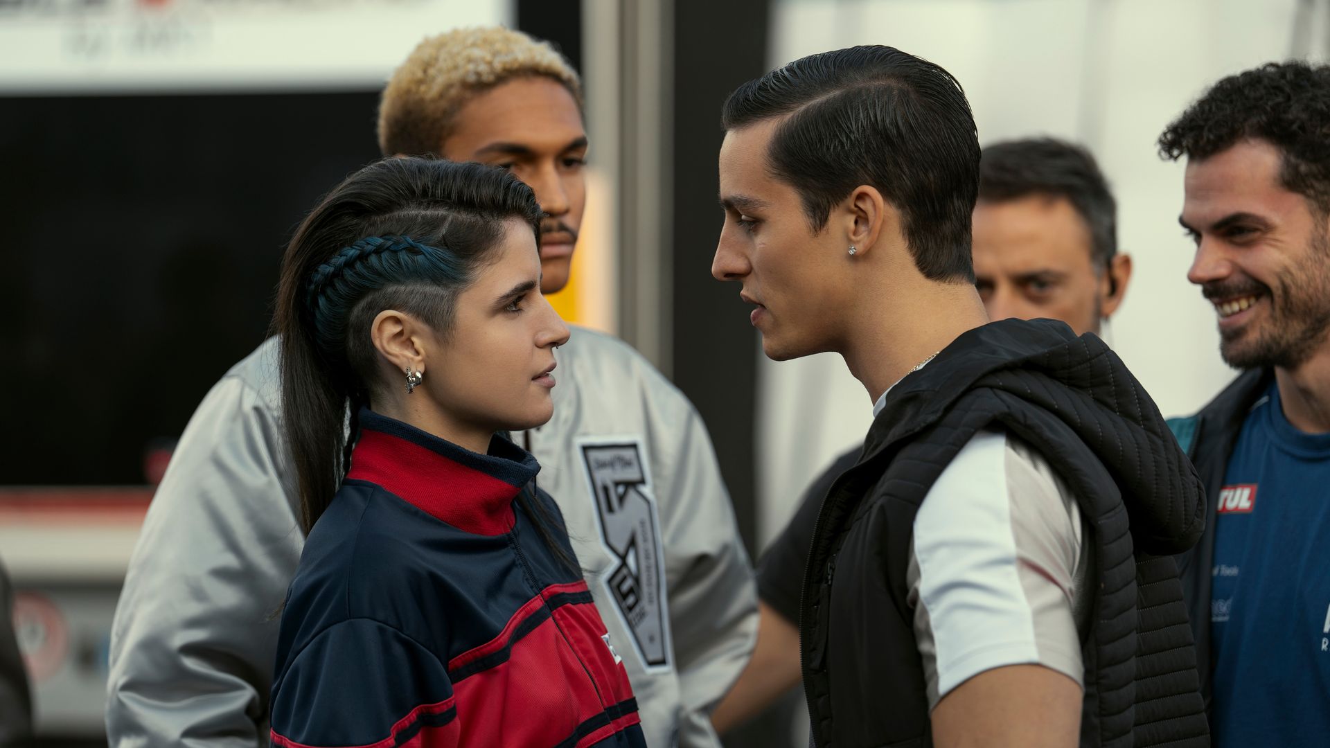 Two characters confronting each other in Motorvalley