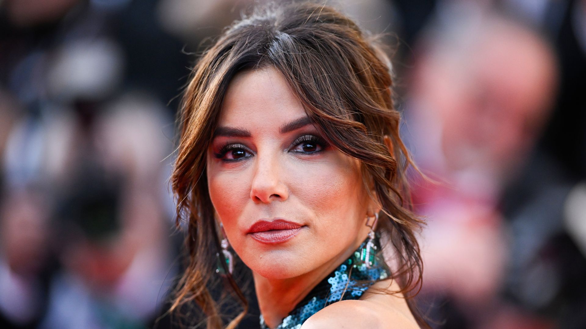 Eva Longoria attends the "Mission Impossible - The Final Reckoning" red carpet at the 78th annual Cannes Film Festival at Palais des Festivals on May 14, 2025 in Cannes, France