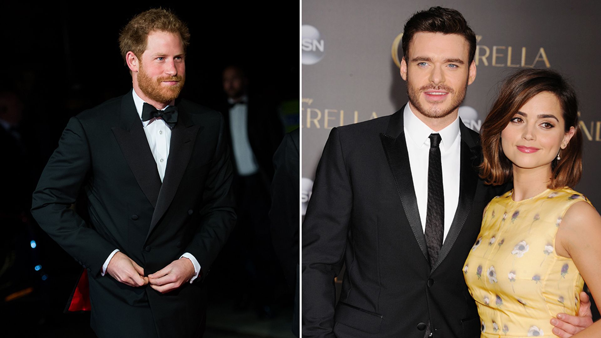 Split image of Prince Harry and Richard Madden with Jenna Coleman