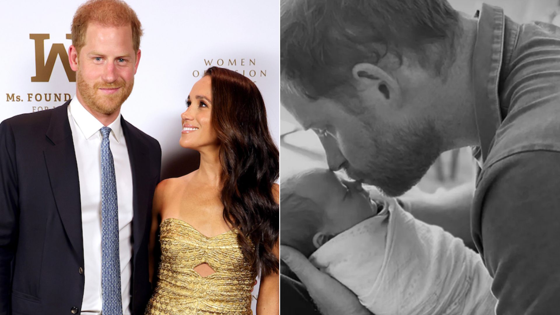prince harry with meghan markle and kisses lilibet