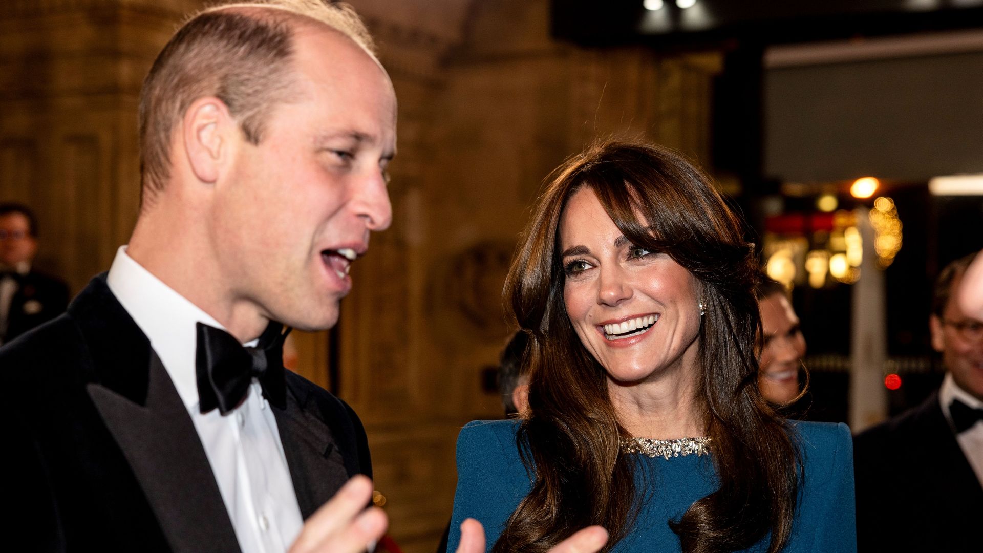 Kate Middleton smiling at Prince William at Royal Variety Performance