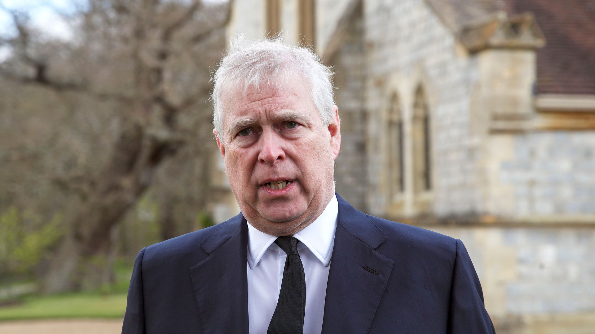Prince Andrew, Duke of York, attends the Sunday Service at the Royal Chapel of All Saints, Windsor, following the announcement on Friday April 9th of the death of Prince Philip, Duke of Edinburgh, at the age of 99, on April 11, 2021 in Windsor, England