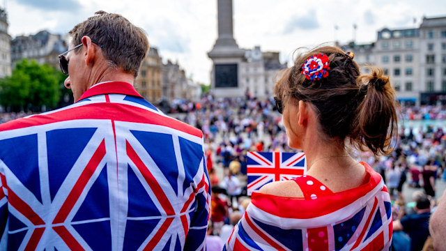 People celebrating at Trafalgar Square at thePlatinum Jubilee Celebrations