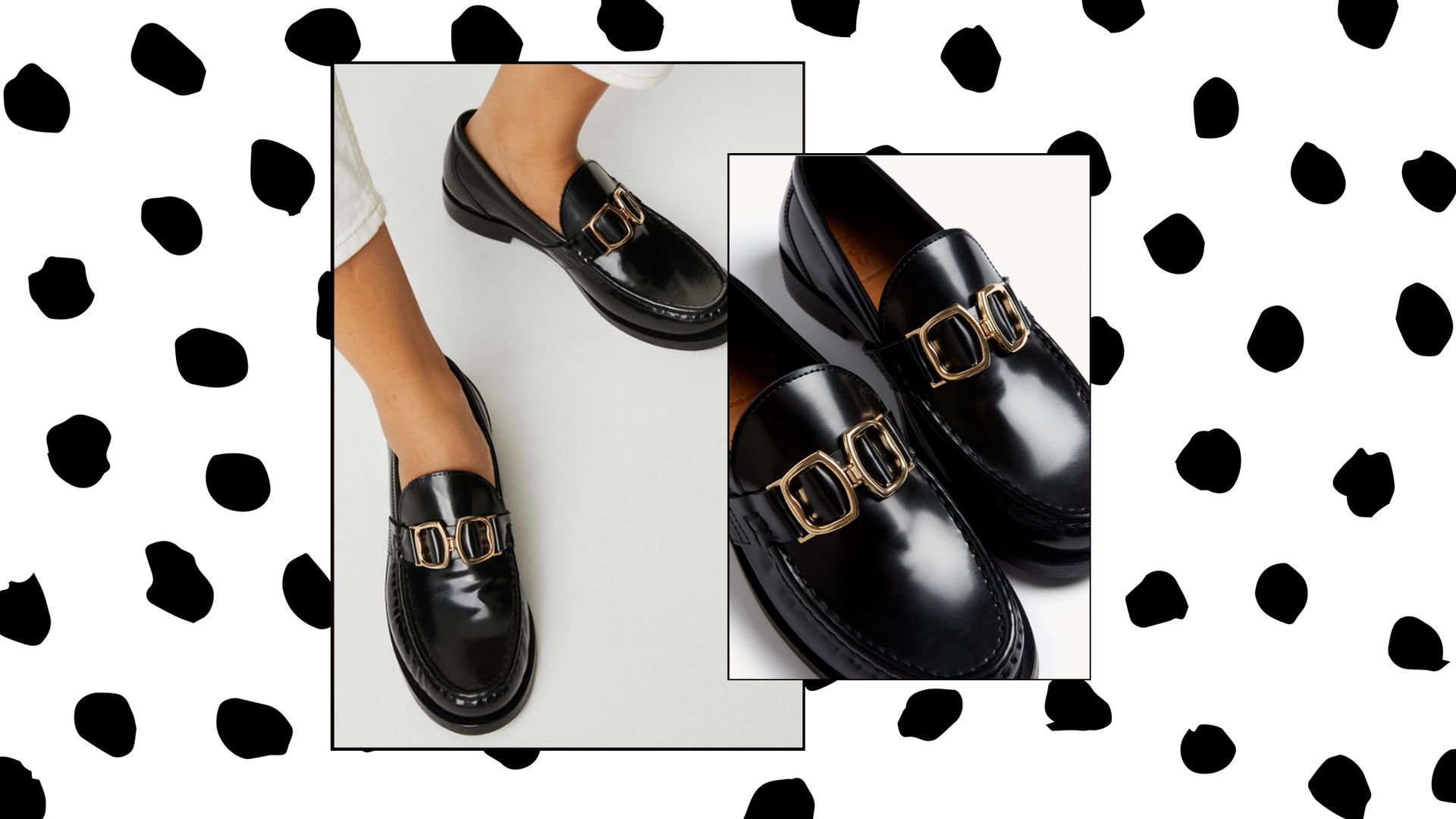 split image polka dot background marks and spencer loafers