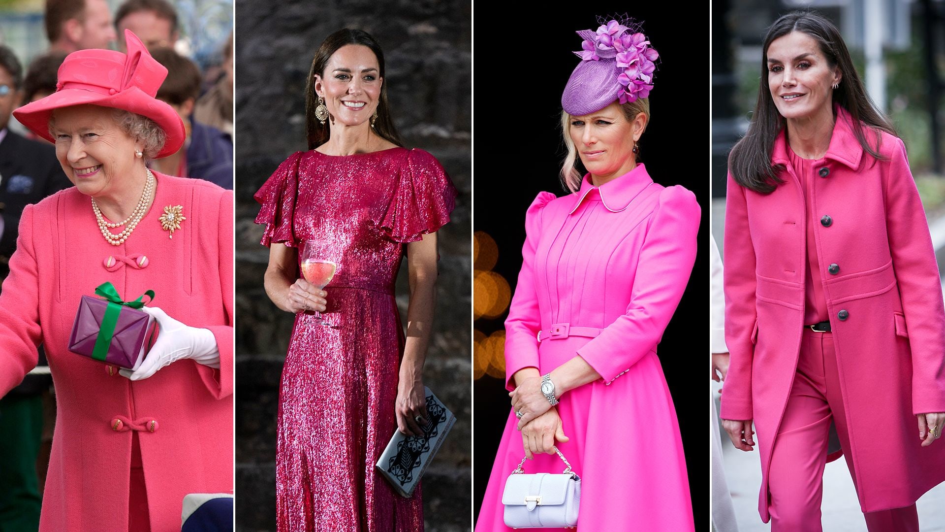 Queen Elizabeth Kate Middleton Zara Tindall and Queen Letizia in Barbie pink looks