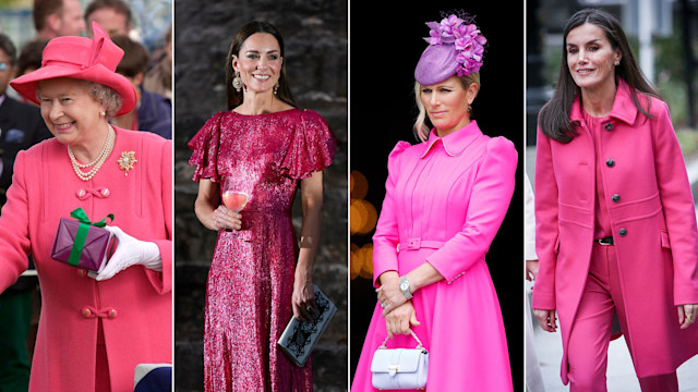 Queen Elizabeth Kate Middleton Zara Tindall and Queen Letizia in Barbie pink looks