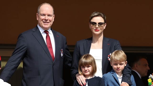 Prince Albert standing with Princess Charlene, Princess Gabriella and Prince Jacques