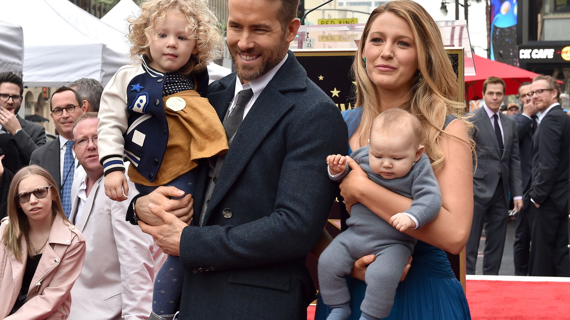 Actors Ryan Reynolds and Blake Lively with daughters James Reynolds and Inez Reynolds