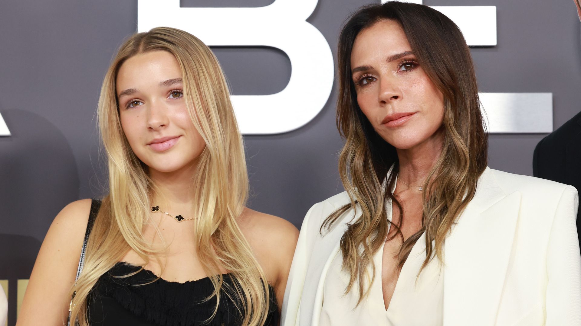 Harper Beckham, Victoria Beckham, David Beckham at Netflix's "Victoria Beckham" world premiere held at Curzon Mayfair on October 08, 2025 in London, England. (Photo by Lia Toby/Variety via Getty Images)