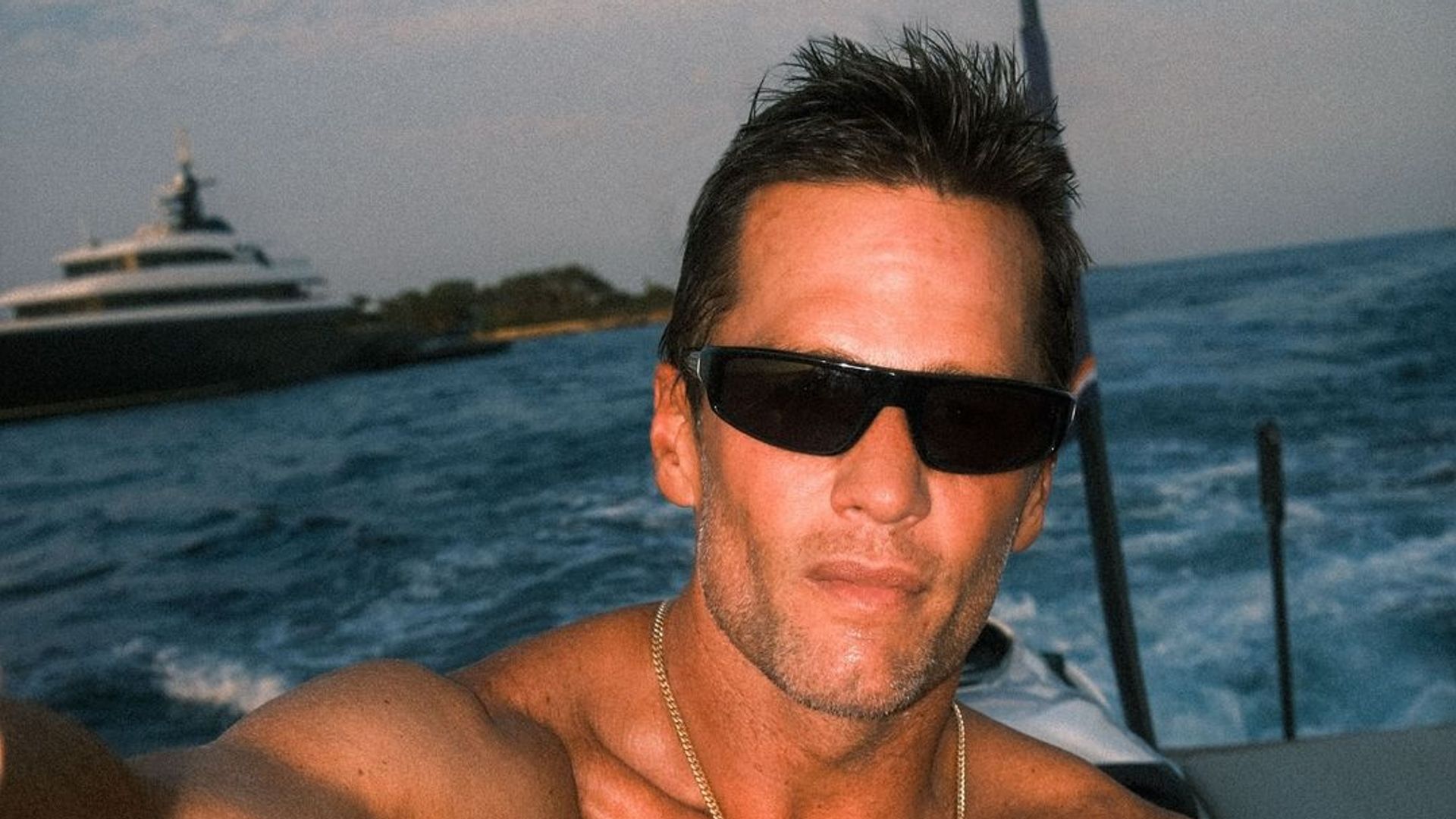 Tom Brady shares a shirtless selfie on a speedboat as he turns 47, shared on Instagram