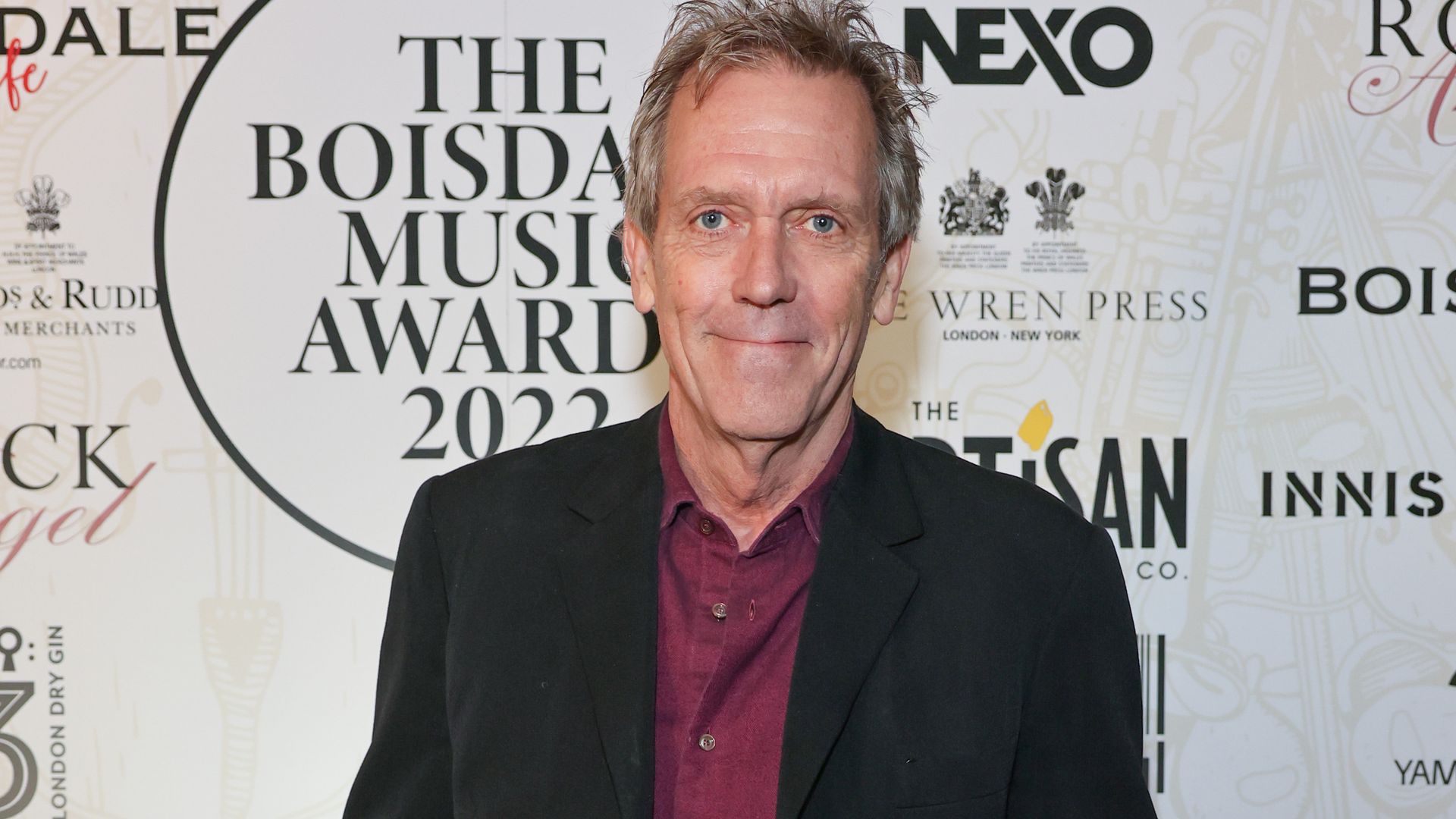 Hugh Laurie smiling for a red carpet photo