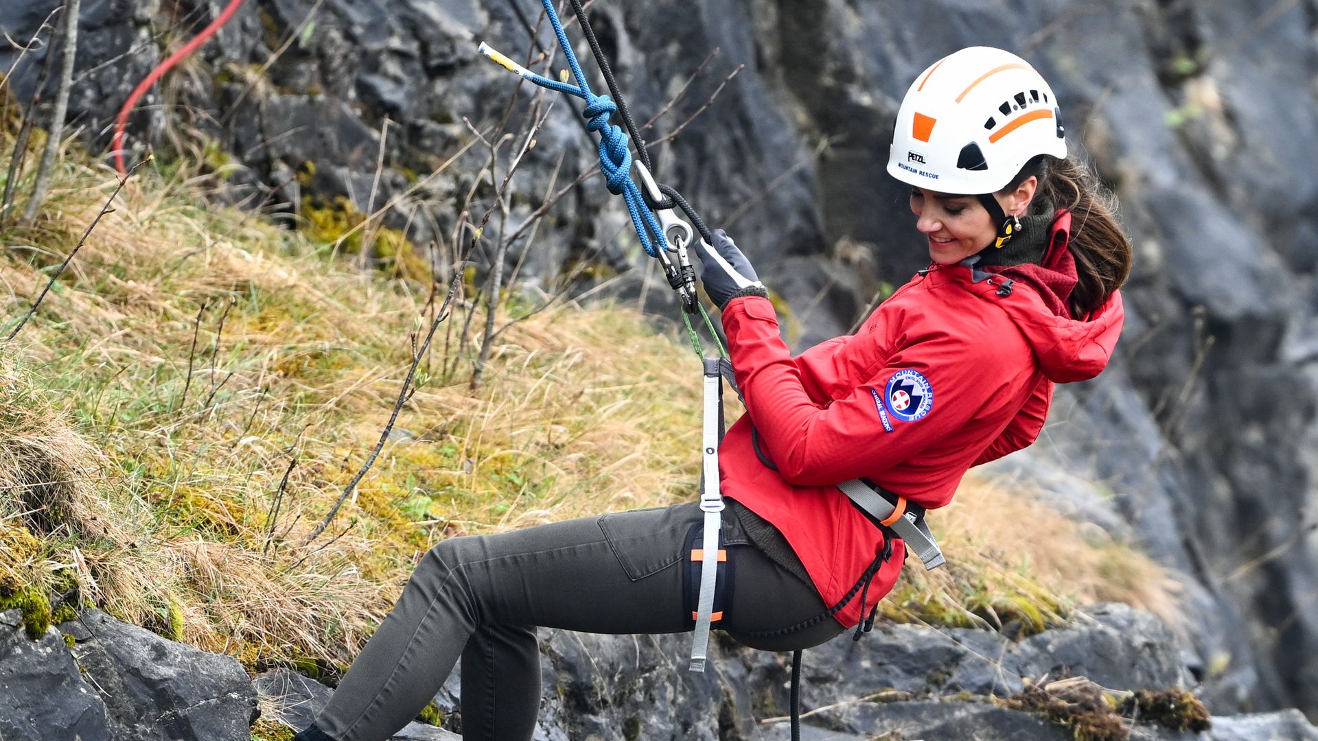 The Princess of Wales abseiling in Wales