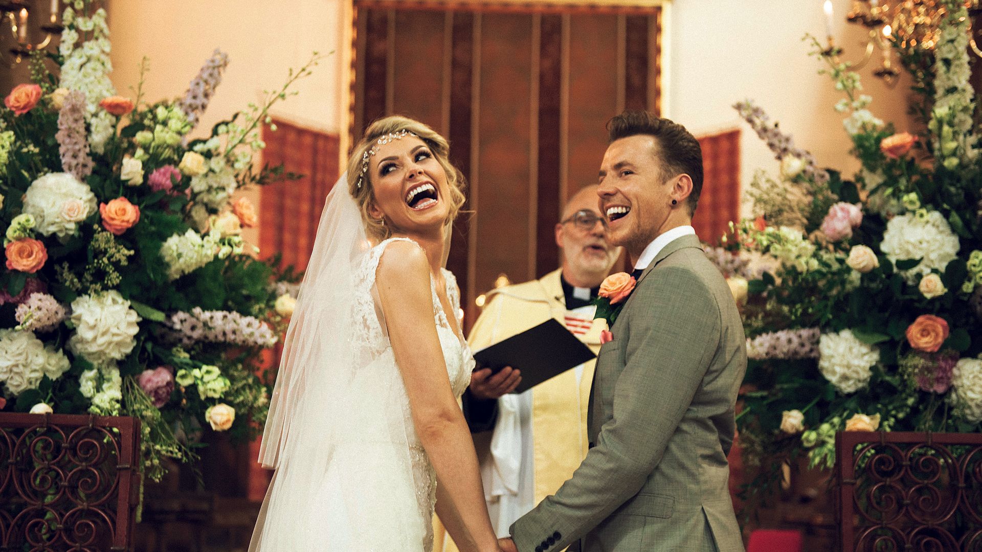 Danny Jones' bride was a vision in backless lace bridal dress 