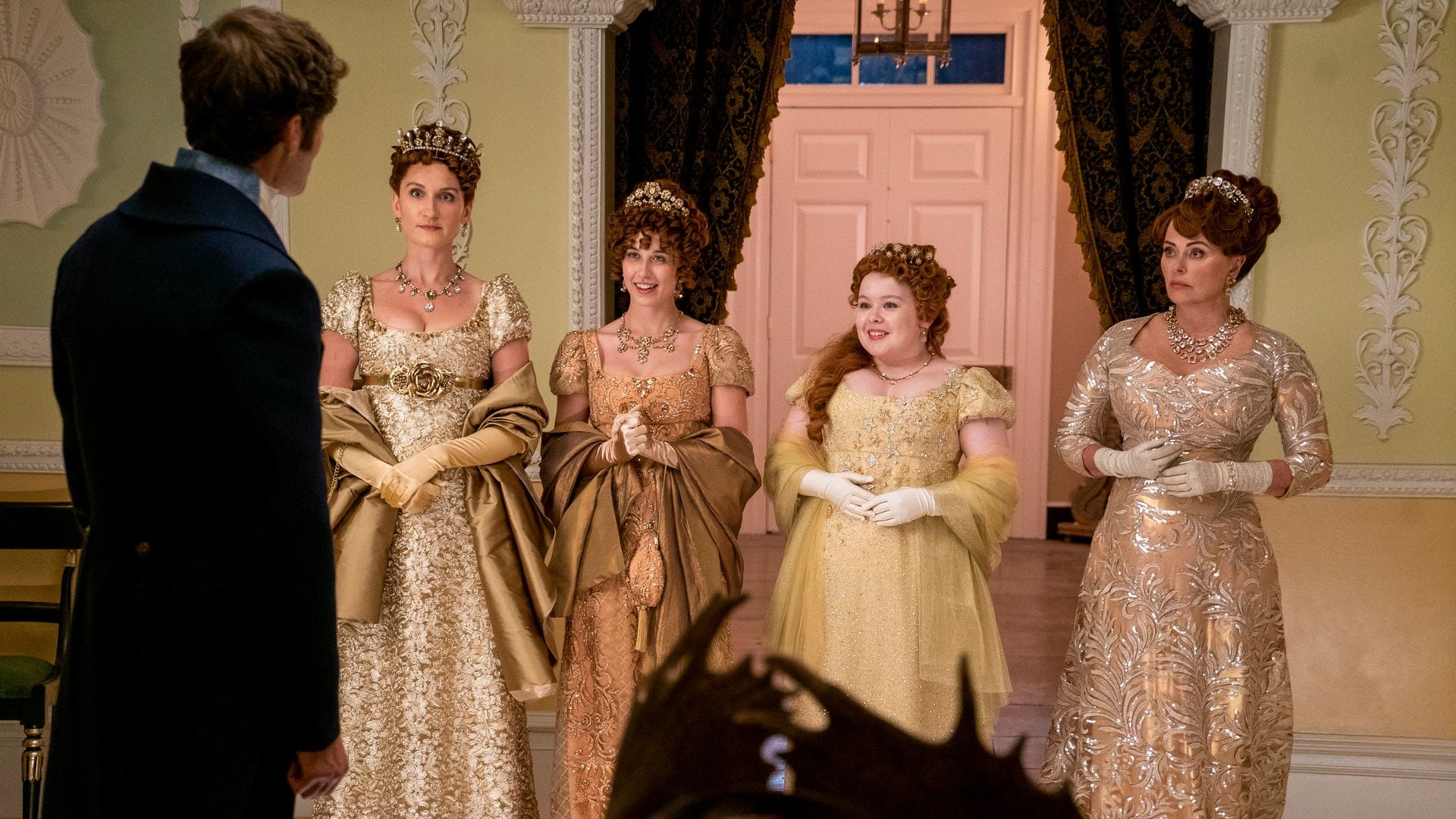 Rupert Young as Lord Jack, Bessie Carter as Prudence, Harriet Cains as Philipa, Nicola Coughlan as Penelope , Polly Walker as Lady Portia Featherington