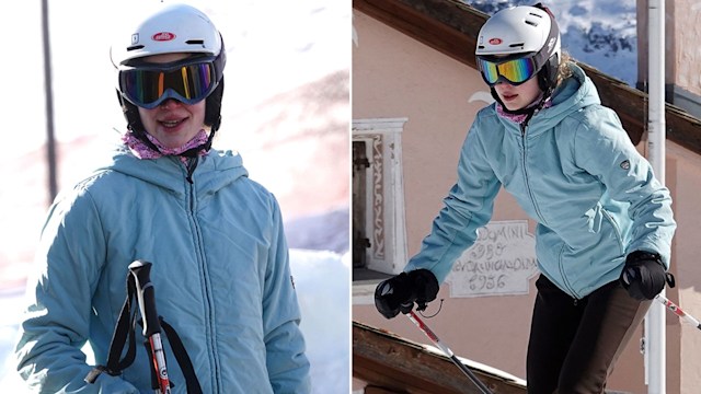 Split image of Lady Louise Windsor skiing