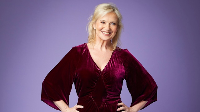 Carol Kirkwood in a velvet jumpsuit