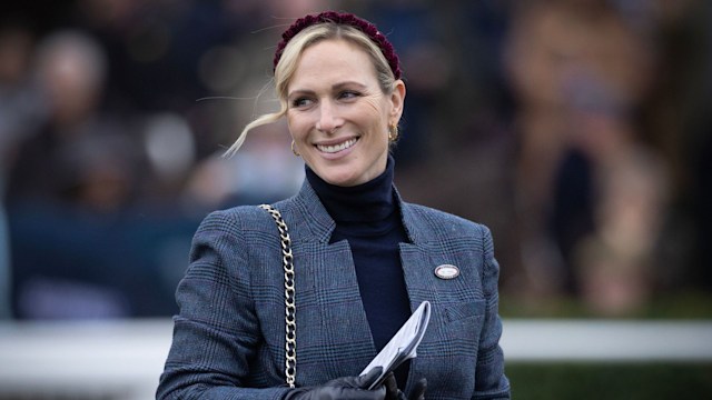 Zara Tindall in blue check blazer