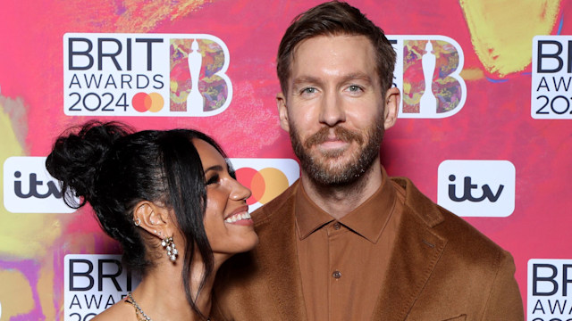 Vick Hope and Calvin Harris attend the BRIT Awards 2024 at The O2 Arena on March 02, 2024 in London, England. (Photo by JMEnternational/Getty Images)