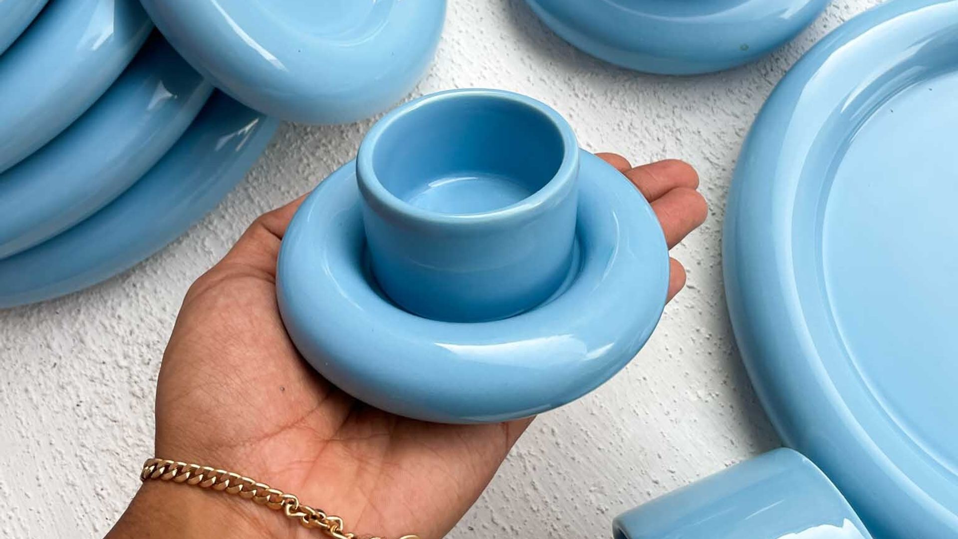 A photo of Gustaf Westman blue chunky mug 