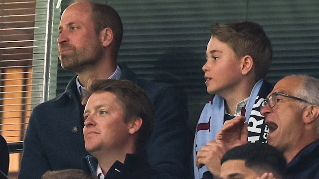 Prince William with Prince George and Duke of Westminster at Villa match