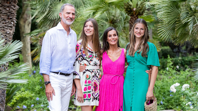 King Felipe of Spain, Princess Sofia of Spain, Queen Letiza of Spain and Princess Leonor of Spain visit Los Jardines de la Alfabia gardens in Bunyol