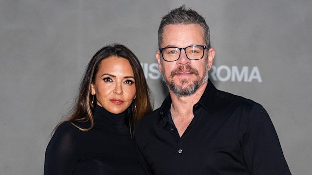 Luciana Barroso (L) and Matt Damon attend the LuisaViaRoma store opening in NoHo on September 04, 2024 in New York City.