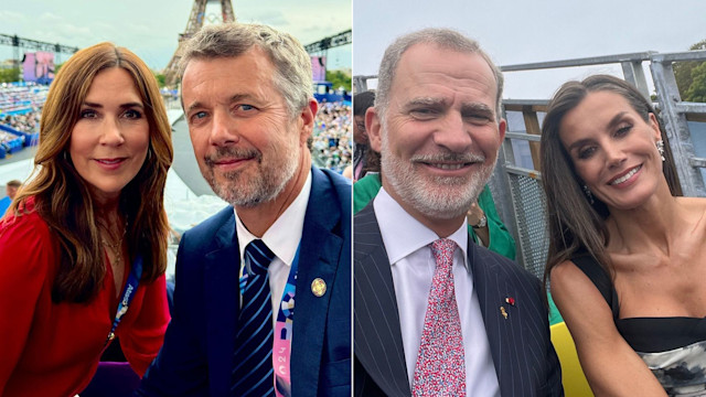 Queen Mary, King Frederik, King Felipe and Queen Letizia taking selfies at the Olympics