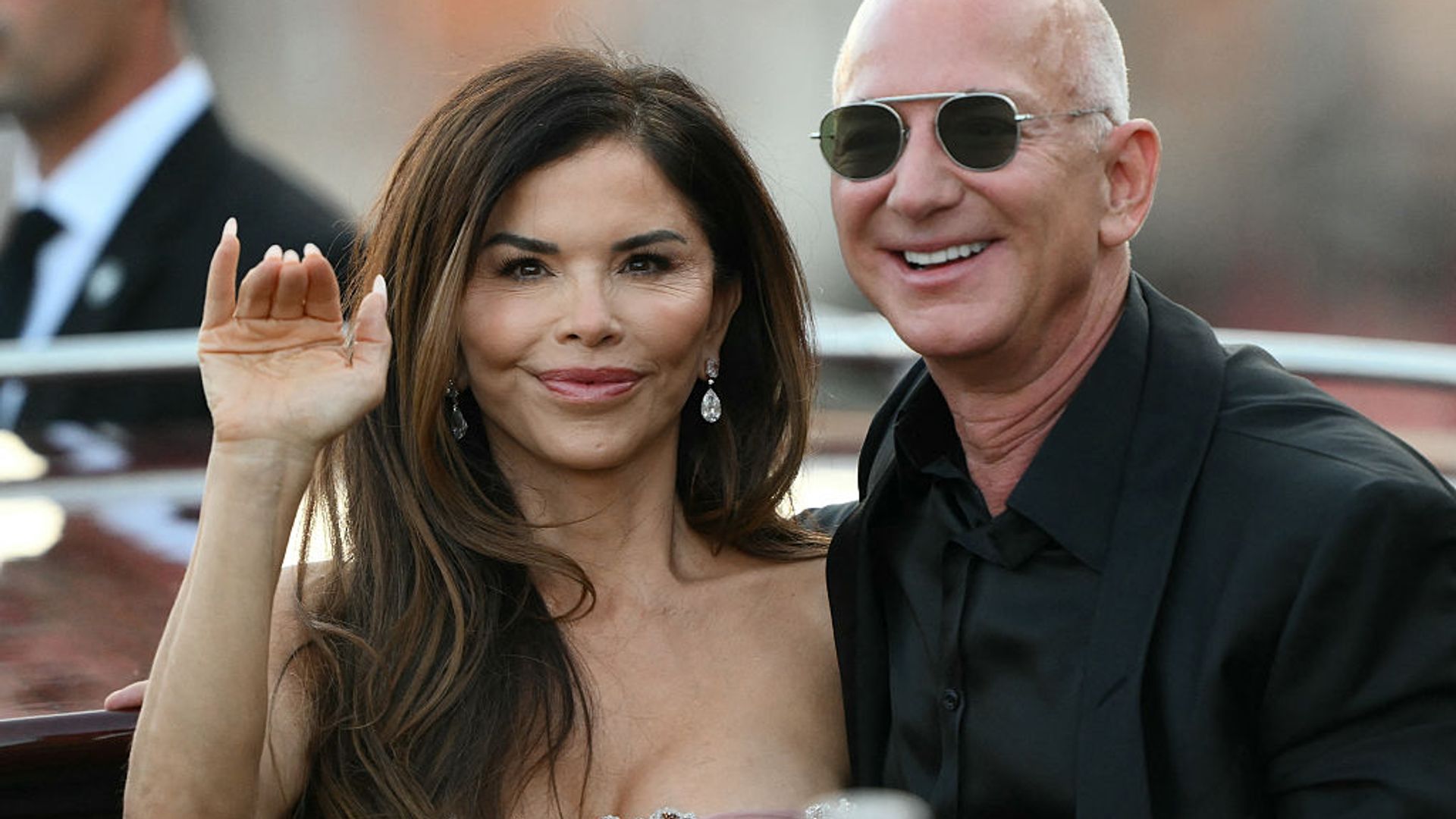 Jeff Bezos and wife Lauren Sanchez Bezos leave the Aman Hotel on the third day of their wedding festivities, in Venice