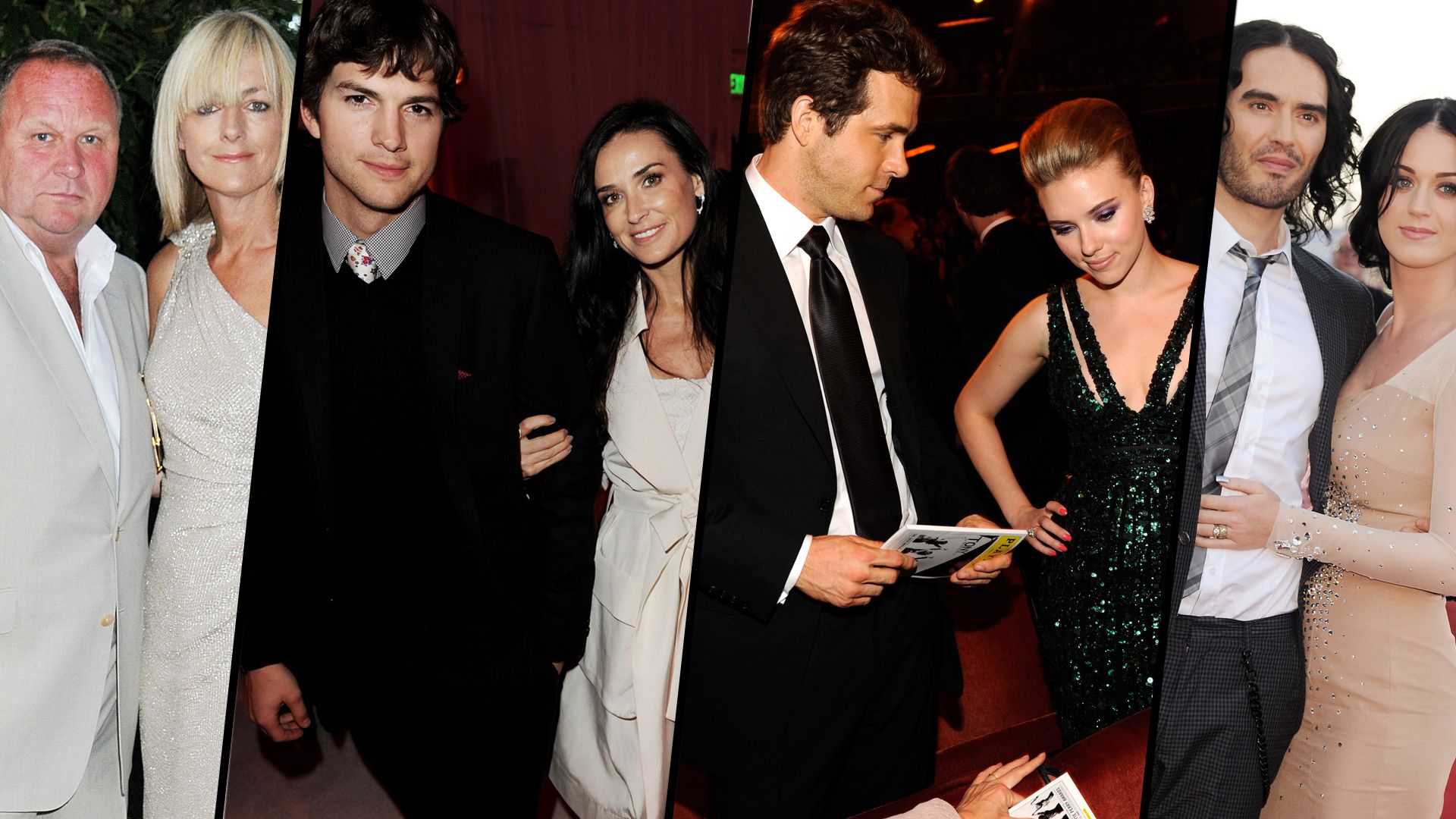 Jane Moore, Ashton Kutcher, Ryan Reynolds and Katy Perry with their ex-partners