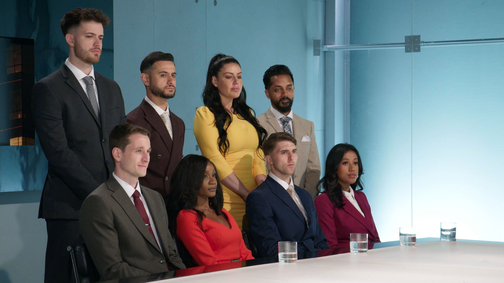The Apprentice contestants Keir, Carlo, Nadia, Jana, Max, Chisola. Liam, and Anisa