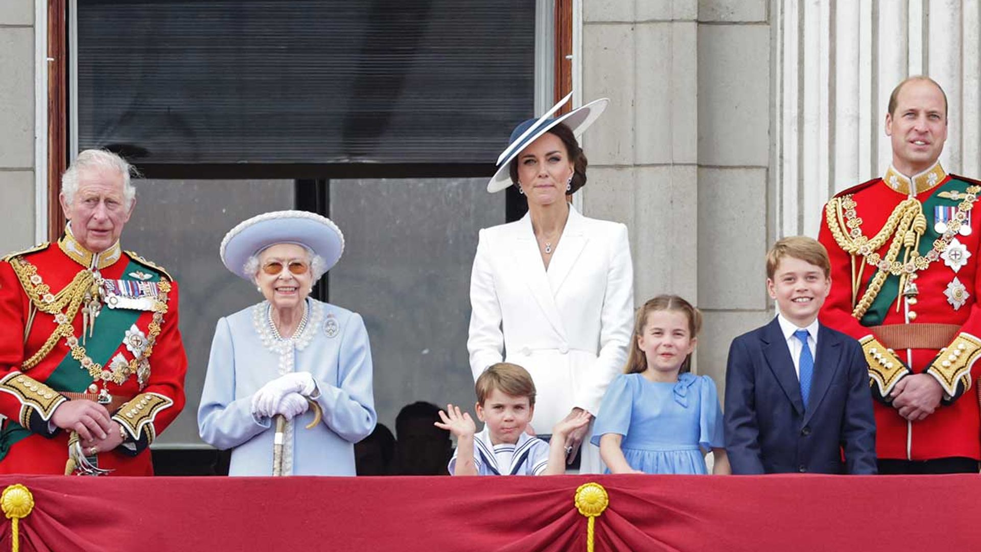 The Queen, Prince William and Kate and Prince Charles and Camilla pen