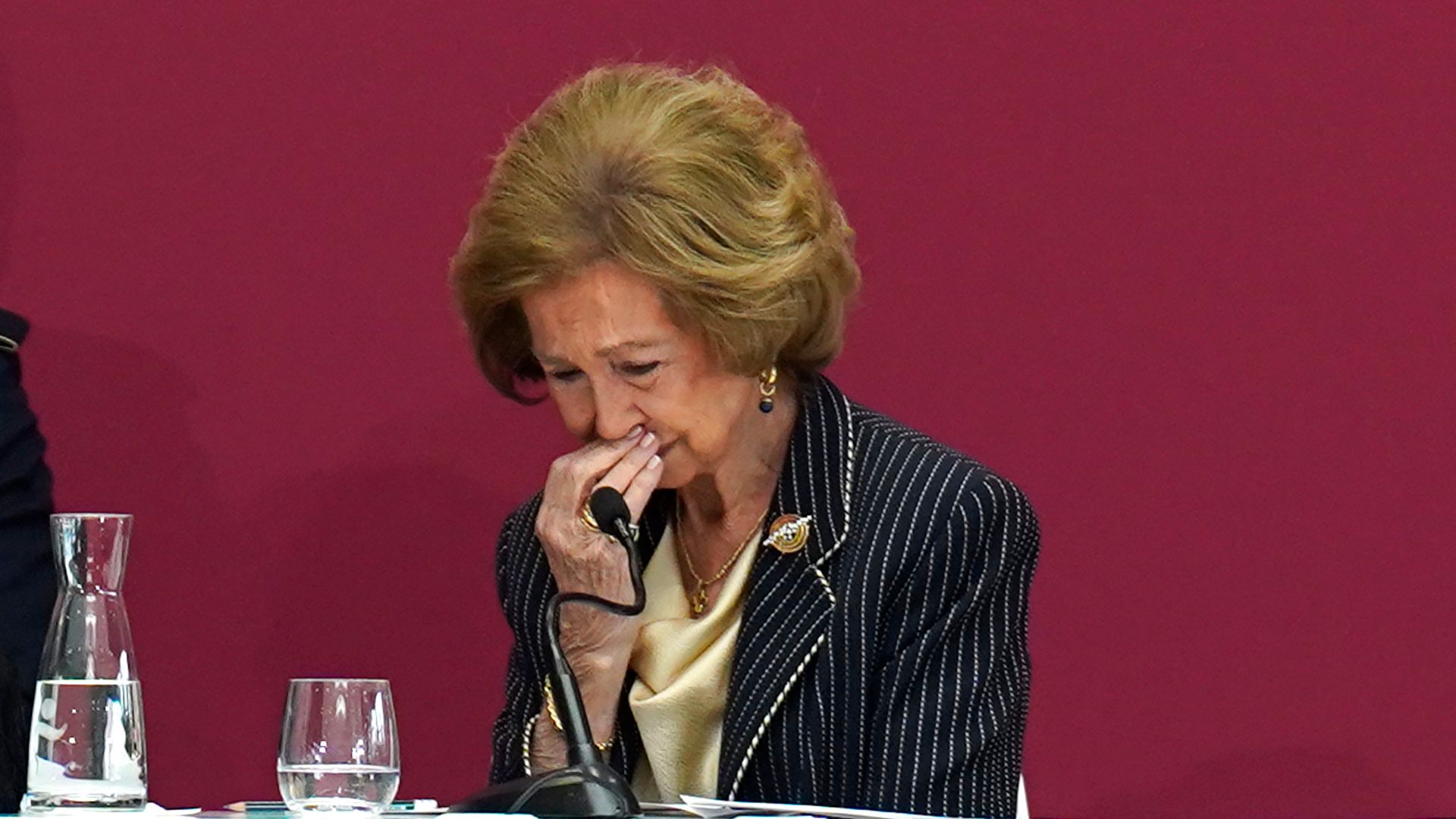 Queen Sofia cries during the ceremony in which Emilio Lora-Tamayo was appointed honorary rector of the Camilo Jose Cela University