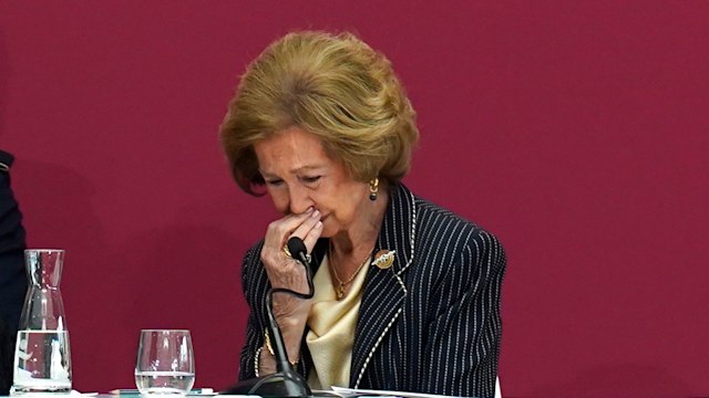Queen Sofia cries during the ceremony in which Emilio Lora-Tamayo was appointed honorary rector of the Camilo Jose Cela University