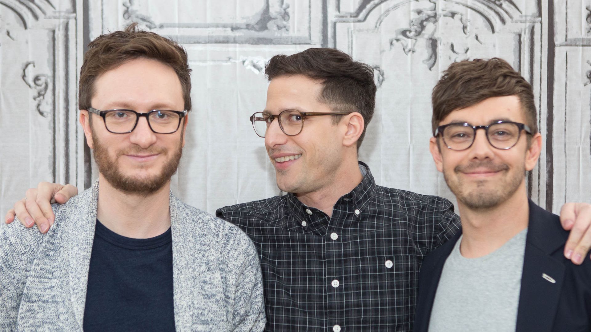 Akiva Schaffer, Andy Samberg, and Jorma Taccone of The Lonely Island attend "Popstar: Never Stop Never Stopping" At AOL Build at AOL on May 18, 2016 in New York City.