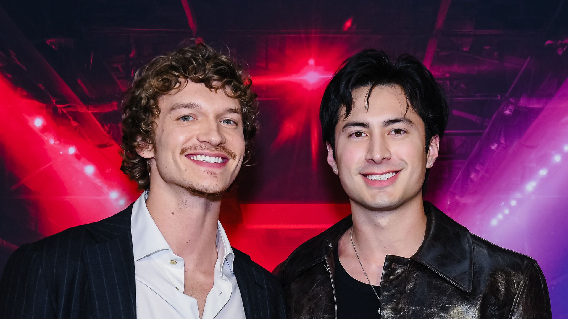 Connor Storrie and Hudson Williams attend the premiere of "Heated Rivalry"