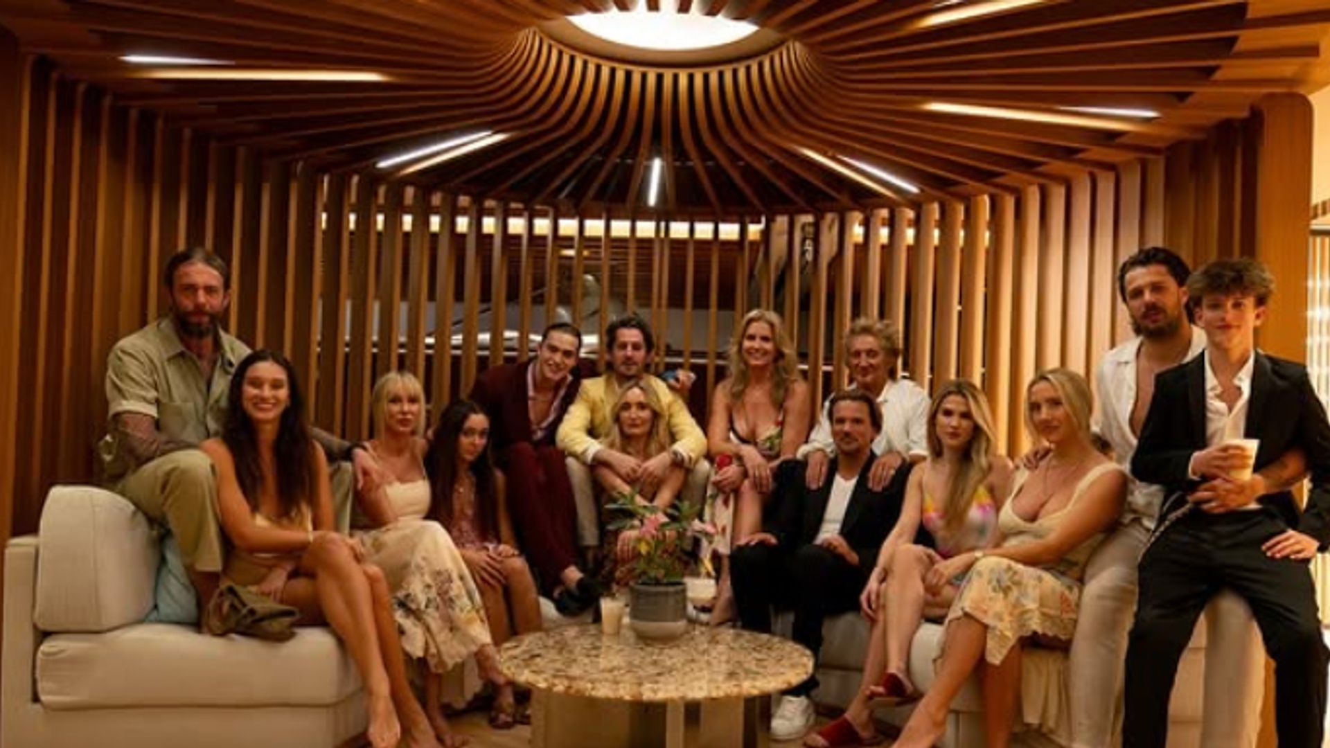 Rod Stewart and Penny Lancaster with several members of their family