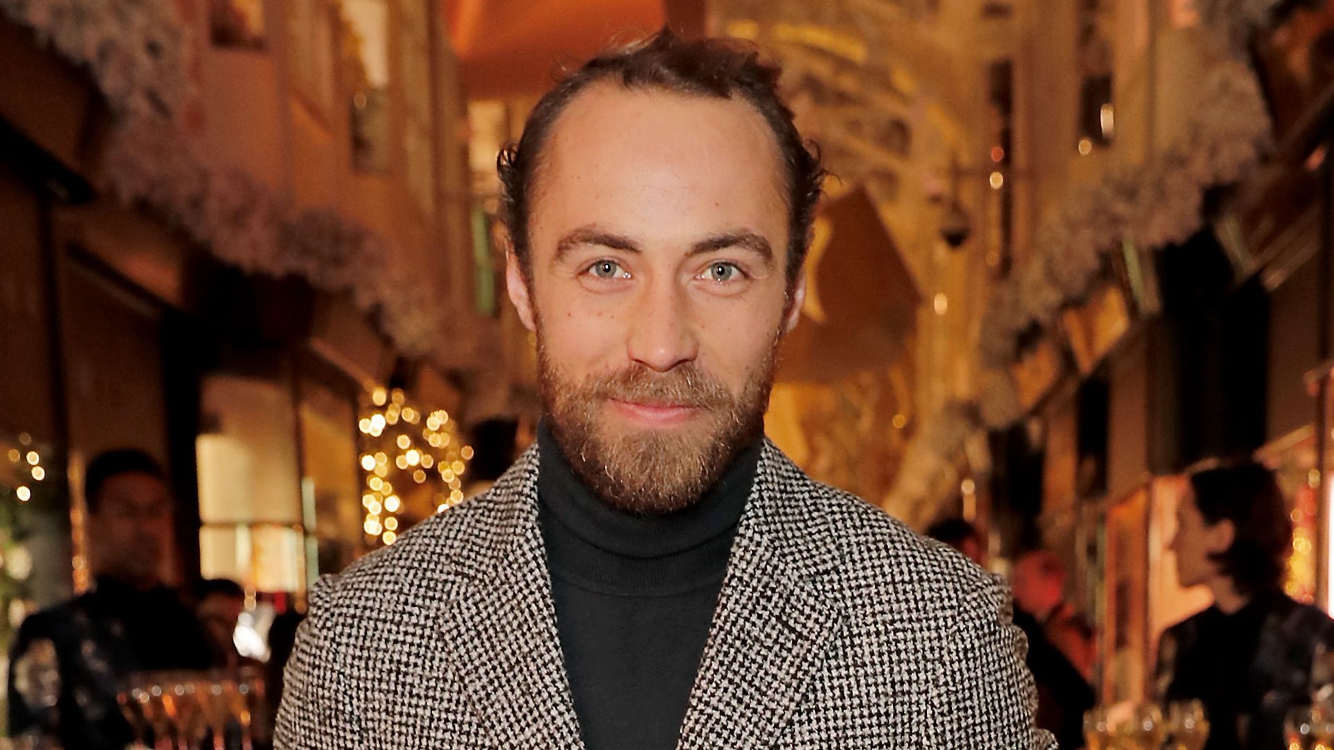 James Middleton wearing checked coat in London