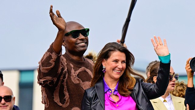 Martha Louise and Durek wave as they board their boat party