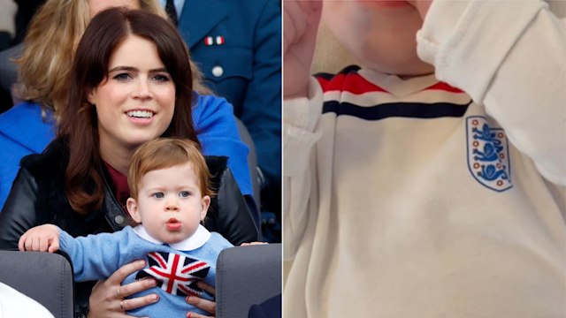 Princess Eugenie's son August wearing England onesie