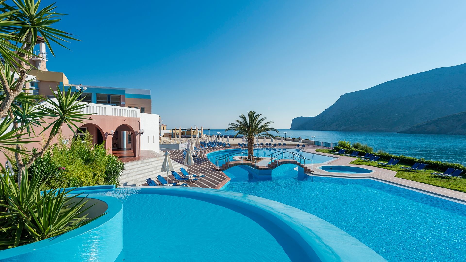 View of Fodele Beach hotel in Crete, Greece