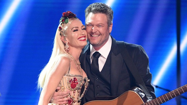 Gwen Stefani and Blake Shelton pose onstage during the 62nd Annual GRAMMY Awards at STAPLES Center on January 26, 2020 in Los Angeles, California