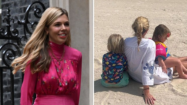 Carrie Johnson and then Carrie Johnson with her two children Wilfred and Romy