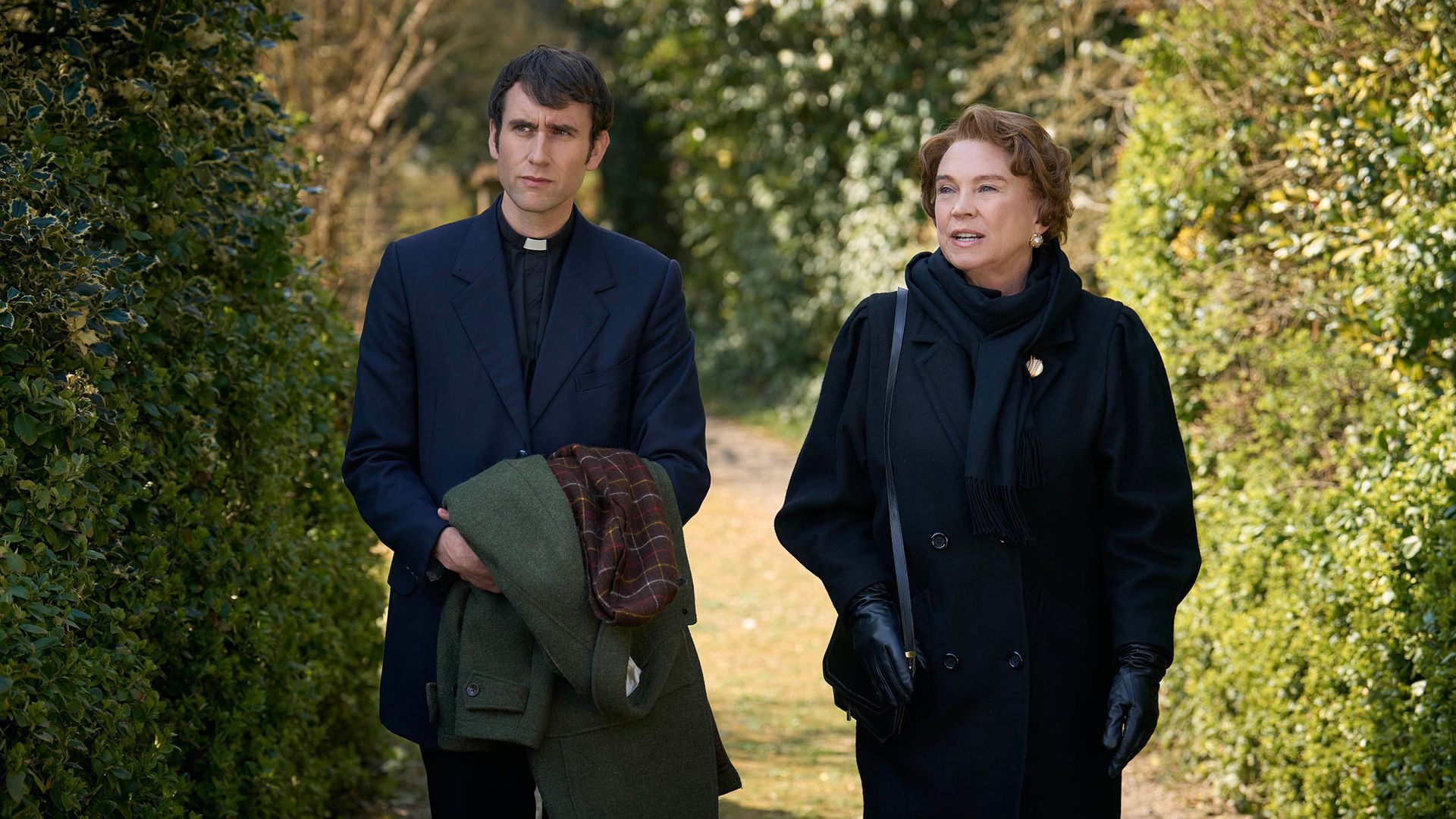Canon Daniel Clement (MATTHEW LEWIS), Audrey (AMANDA REDMAN) - Daniel and Audrey take a walk through the grounds of St Marys. 