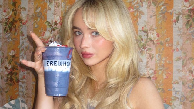 Sabrina Carpenter poses with her Erewhon smoothie