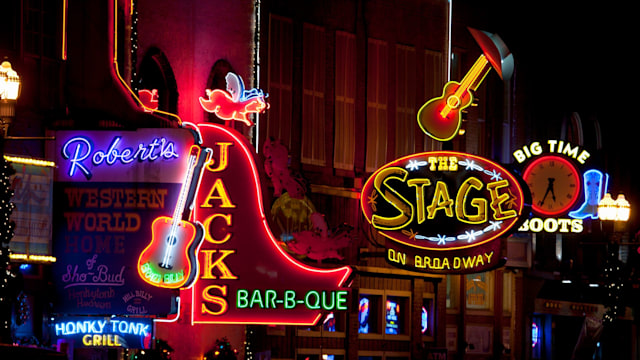 Neon Signs on Lower Broadway Area, Nashville, Tennessee,